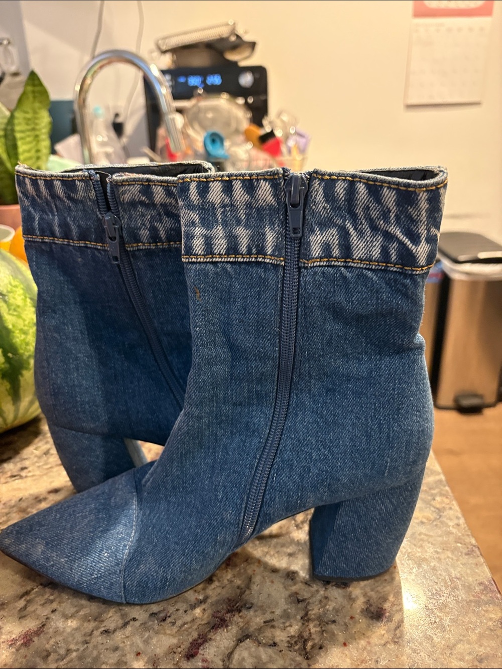 Jeffrey Campbell Blue Denim Pointed-Toe Ankle Boots - Picture 3 of 4